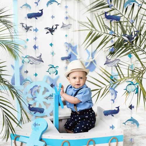 Image of Cheerland Sea Animal Garland Decorations Under The Sea Party Decorations Hanging Whale Birthday Party Ocean Creature Garland Geometric Nautical Orca Ocean Marine Life Aquarium Theme Backdrop Pack of 6