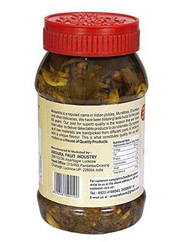 Image of LUCKNOW'S AROURA ACHAR SINCE 1944 Garlic Ginger Green Chilli Pickle 400g for Home Use Home Made With Love No Artificial Colors