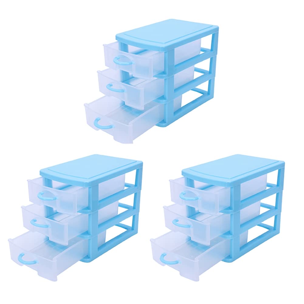 Hndhbfgrt 3X Mini Translucent Drawer Type Plastic Storage Box(Blue 3 Layers)