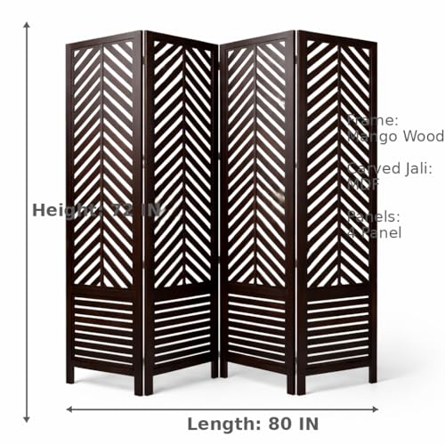 Image of Wooden Room Divider 6 Feet, 4-Panel Folding Wooden Partition for Living Room, Office, Pooja Room, Restaurant, Kitchen & Balcony (2W x 1.82H Meters). (Brown-Lattice Pattern).