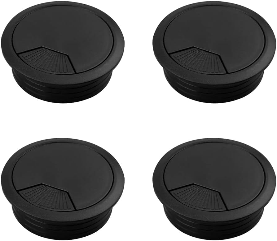 Juego de 4 Tapas de pasacables para Mesa de Escritorio en Color Negro de máxima Calidad, con diámetro de 60 mm
