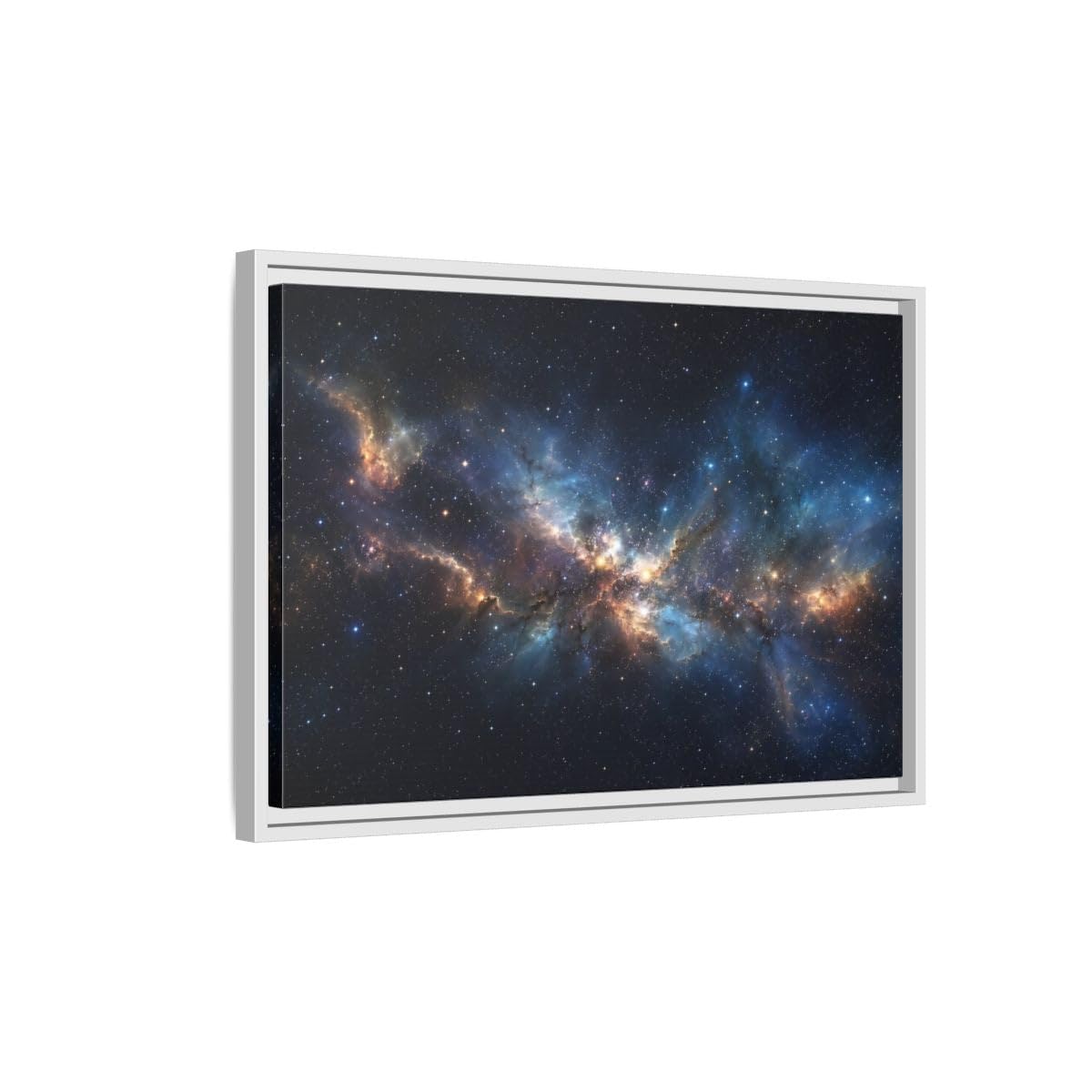 Science Fiction Nebula Blue And Orange Framed Canvas Wall Art Print – Modern Living Room Above Console Table 36×24 inch (90×60 cm) - Horizontal/Black / 1.25 inch (3 cm)