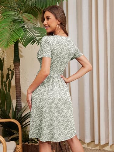 Image of Heymoments Womens Summer Short Sleeve Casual Dresses V-Neck Beach Dress with Pockets S-2XL