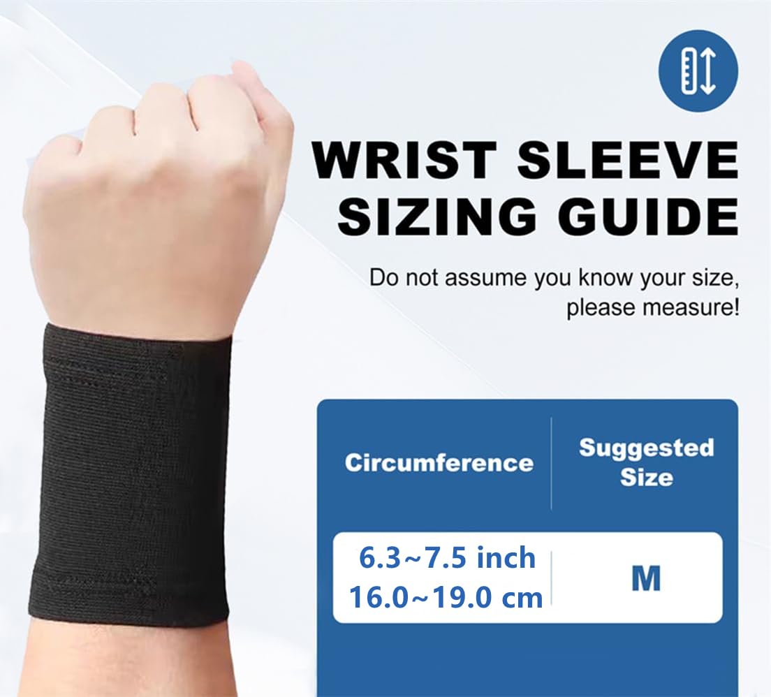 Wrist Compression Sleeve, Elastic Wrist Support Sleeve Wrist Braces, Carpal Tunnel Wrist Brace, Wrist Support, Wrist Sleeve for Women and Men Sport Fitness Workout (1 pair, Black)