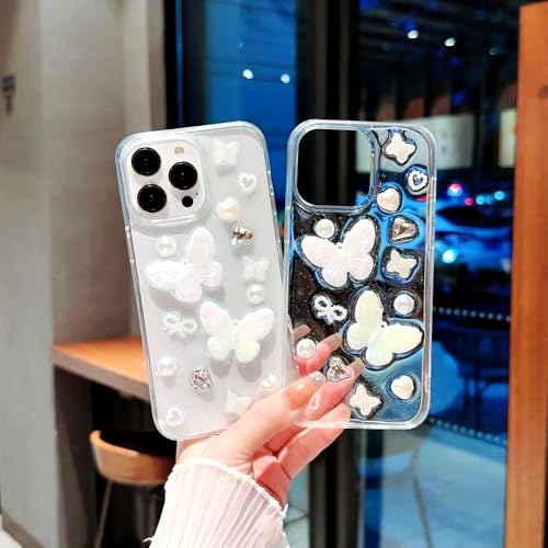 Image of COVERLY for iPhone 12 Pro 3D Luxury Butterfly Resin Phone Case,Trendy Translucent Cute Embossed Art Crystal Clear -Non Yellowing Solitaire Diamond Pearl Princess Cover for Apple iPhone 12 Pro