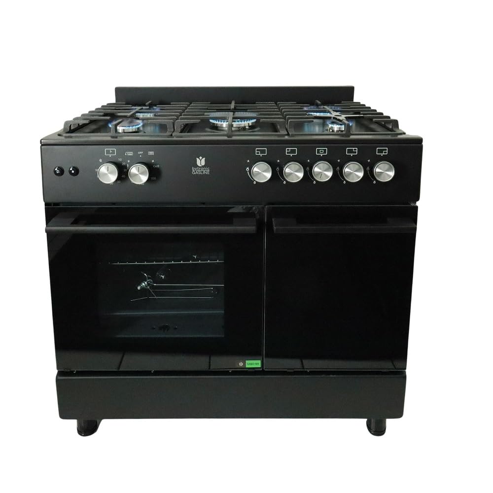 Gasline GAG90GPXFL-B Schwarz Gas Standherd 90cm 71L 4,8kW Umluft Hähnchenspieß Wok Propan 50Mbar