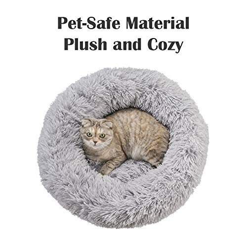Qucey Calming Cat Beds For Indoor Cats, Anti Anxiety Round Fluffy Plush Faux Fur Cat Bed, Washable 23 Inches Small Dog Bed & Cat Bed #TOP2