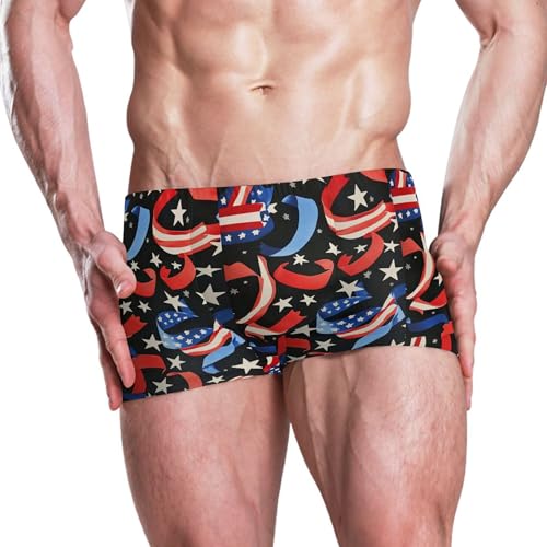 July 4th American Flag Ribbon Mens Swim Trunk Swimwear Swim Brief Square Leg Board Short S S04071182