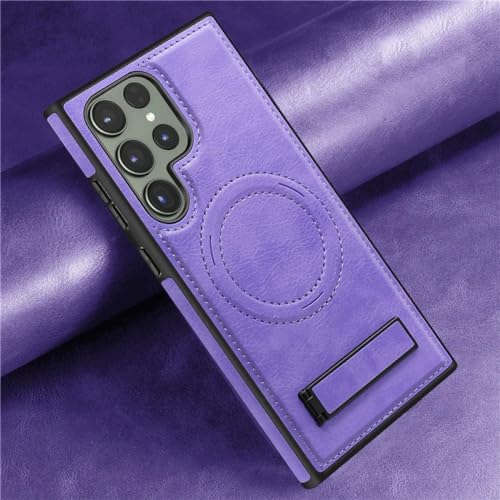 Funda de Cuero para teléfono con Carga inalámbrica de Lujo para Samsung S22 S23 Plus S24 Funda Trasera Ultra magnética con Soporte, Color Morado Claro, para Galaxy S22 Plus