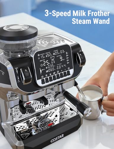 Image of COSTAR Professional Espresso Machine with Grinding & Frothing, 20 Bar Coffee Machines with LED Screen, Coffee Maker Machine for Home /Office, 1.8L Removable Water Tank for Cappuccino, Latte