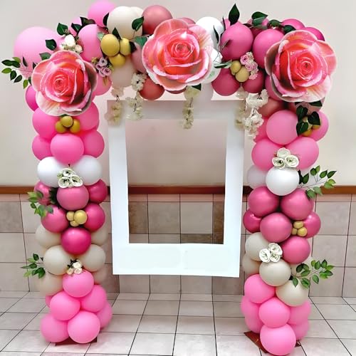 Image of Rose Balloons Pink Flower Balloons for Rose Party Decorations Floral Birthady Party Decor Two Dozen Roses Birthday Theme Party Decorations Floral Baby Shower Fairy Alice Decorations Valentines Day
