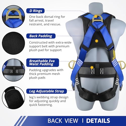 Tt Trsmima Trsmima Safety Harness Fall Protection - Roofing Harness Kit Men Full Body Construction Harness With Lanyard For Work Upgrade 4 Quick Buckles thumb #2