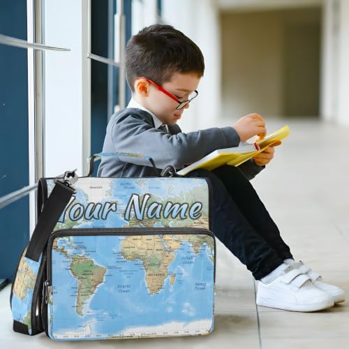 Image of Custom 3 Ring Zipper Binder World Map Blaue Personalized Name 1.5 Inch Binders Large Capacity Multi Pockets for School Office Supplies