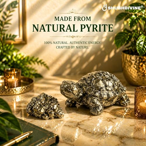 Image of Pyrite Tortoise (Kachhua) Certified Natural Crystal Figurine | Symbol of Success, Growth & Wealth | Home Decor | 2.7 x 1 Inch