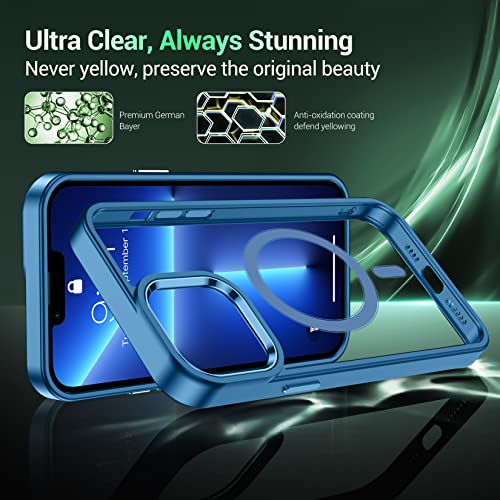 Temdan Strong Magnetic Case For Iphone 13 Pro Max Case Clear,[Anti-Yellowing] 2X[Tempered Glass Screen Protector+Camera Lens Protector] Shockproof Slim Fit Bumper Phone Case-Blue/Clear #TOP4