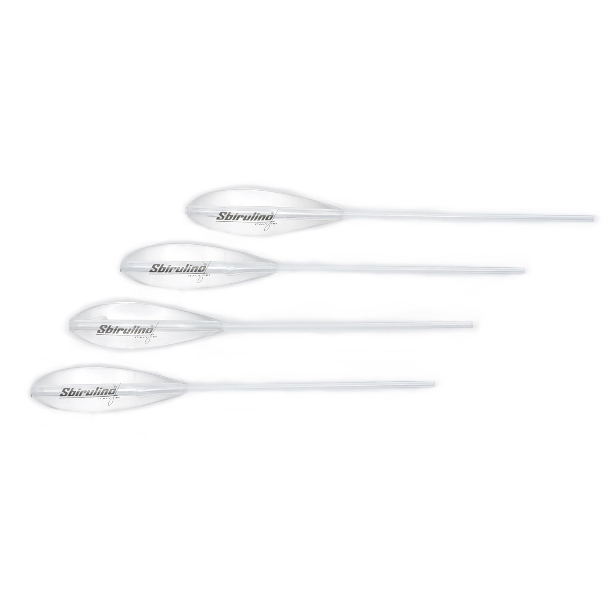 Sbirulino® Zestaw 4 pływających bombardowań (białych) – półtonący (przezroczysty) – super tonący (czarny) od 3 do 95 g