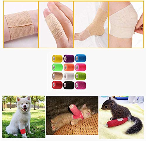 Smanzu 12 Pack 2" X 5 Yards Self Adherent Wrap Bulk Breathable Self Adhesive Vet Tape For Pets, Stretchy Sports Cohesive Bandage Wrap For Athletic, Wrist And Ankle(12 Colors) #TOP5