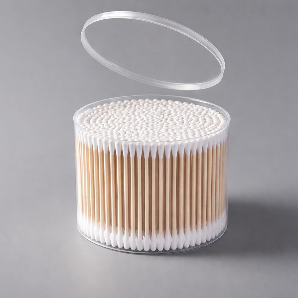 Confezione da 500 tamponi di cotone rotondi a doppia testa in contenitore, tamponi di cotone usa e getta per la cura della persona, la pulizia del trucco e l'uso quotidiano