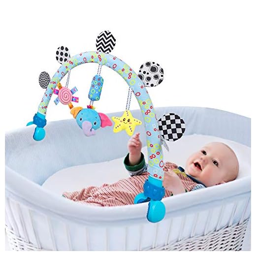 caterbee Travel Arch Stroller Toys for Infant & Toddlers, Baby Crib Accessory & Pram Activity Bar Toy for Senses and Motor Skills Development Indoor and Outdoor (Elephant)