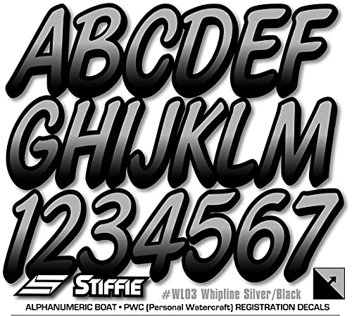 Stiffie Whipline Silver/Black 3" Alpha-Numeric Registration Identification Numbers Stickers Decals For Boats & Personal Watercraft #TOP4