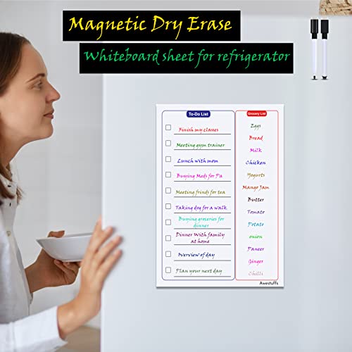 Image of Awestuffs Magnetic Whiteboard Sheet for Fridge /Office /Metal Wardrobe - Stain Resistant Dry Erase Flexible Writing Whiteboard Sheet with Marker Pen (Activity Planner [31 x 23 cm] (Medium))