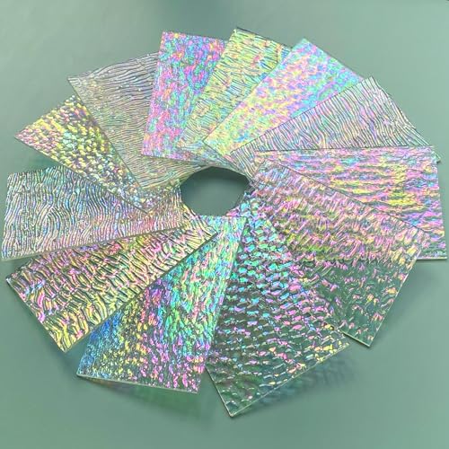 PALJOLLY 12 Blatt schillernde, klare Buntglasscheibe, verschiedene Texturen, 10,2 x 15,2 cm, transparentes Kathedralen-Mosaikglas zum Basteln, Buntglaszubehör für Kunstglasprojekte und Mosaikarbeiten