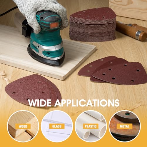 Shawya 60 PCS Mouse Sander Sandpapers 6 Hole Mouse Sand Paper Detail Sander Sanding Disc Mouse Sander Pads Hook and Loop Triangle Sandpaper (60/80/100/120/180/240) -10 PCS for Each Grit - Thumbnail 6