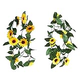 ✔️ Lieferumfang: 2 Stück künstliche Sonnenblumengirlande. Sie können es separat verwenden oder mit anderen Blättern und Blumenranken sortieren, auch sehr schön.Seiden-Sonnenblumen und grüne Blätter, Kunststoffstiele, frische Farbe, ungiftig, harmlos, keine Bewässerung erforderlich und leicht zu reinigen