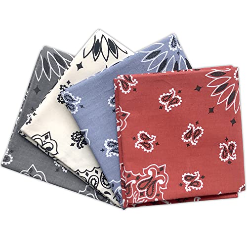 4 pack Paisley Bandana - USA Made Classic Pattern Multi-purpose Bandanas For Men and Women, 100% Cotton