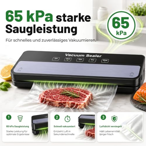 Raycial Vakuumierer, Vakuumiergerät mit Vakuumierbeuteln, All-in-1 Vakuumierer für Trockene, Feuchte, Frische, Folienschweißgerät für Lebensmittel, Kompaktes, Vollautomatisches Versiegelungsgerät