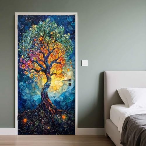 Tree of Life 3D Door Stickers Murals Stained Glass Door