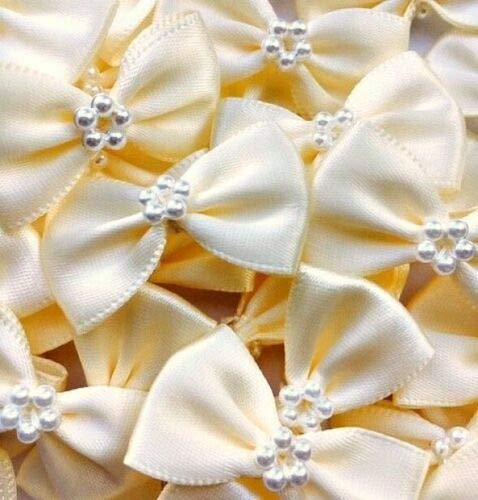 Trucraft 3.5cm Satin Ribbon Pearl Craft Bows Ivory Pack of 10