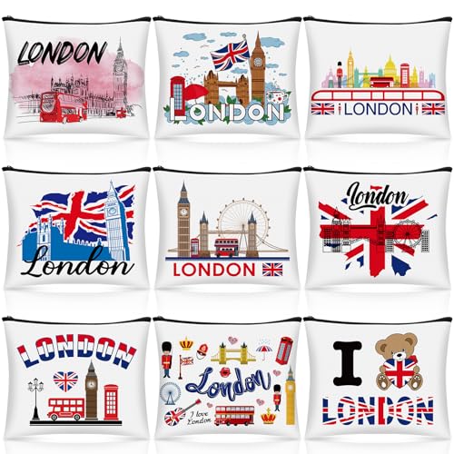 Huhumy 9 Pcs London Cosmetic Bag New York Souvenir Zipper Pouch Los Angeles Souvenir Gifts Italy...