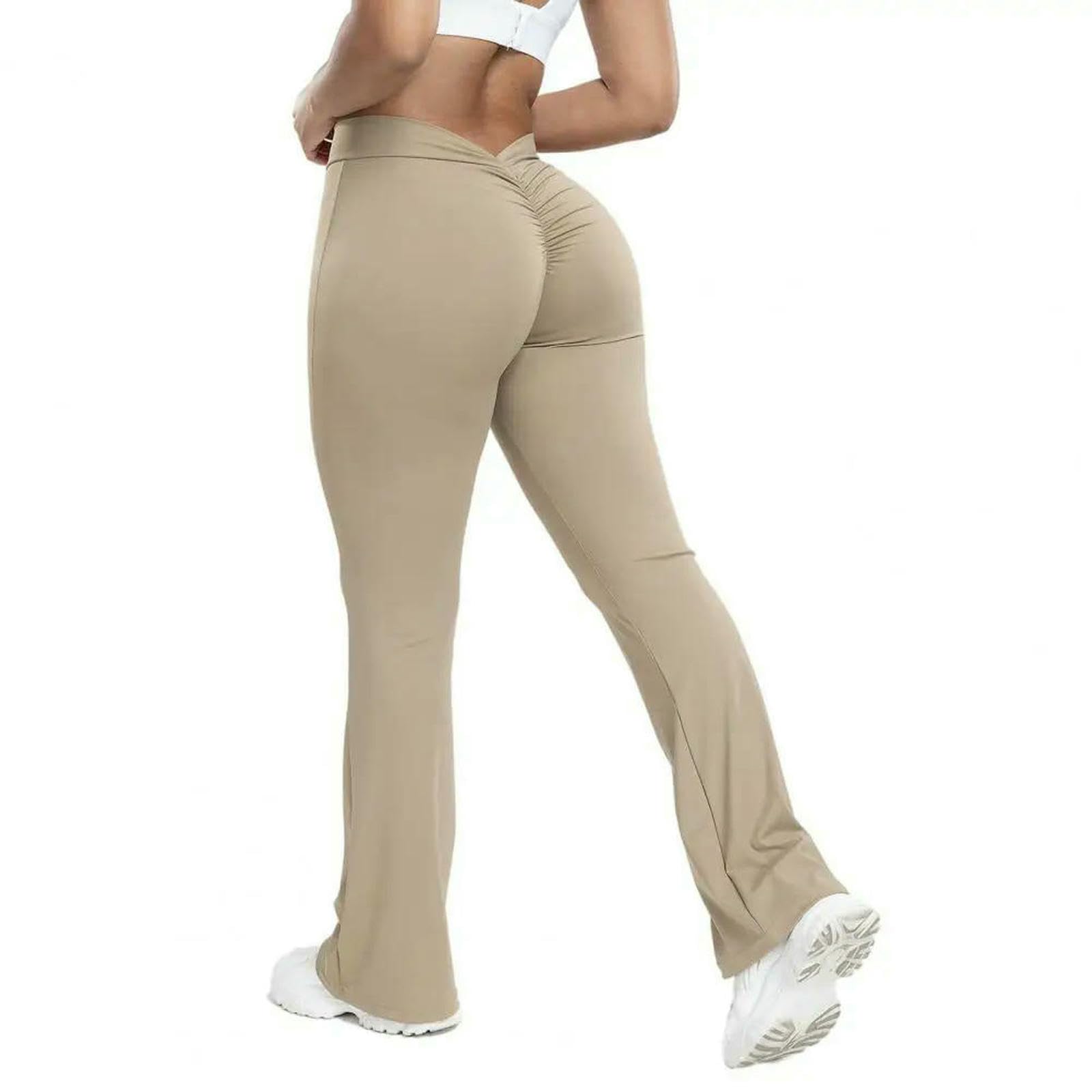 Legginsy dla kobiet UK joga rozkloszowane fitness push up wysoka talia szerokie nogawki bezszwowe spodnie treningowe siłownia elastyczne rajstopy ćwiczenia spodnie sportowe, Mleczny biały, XL