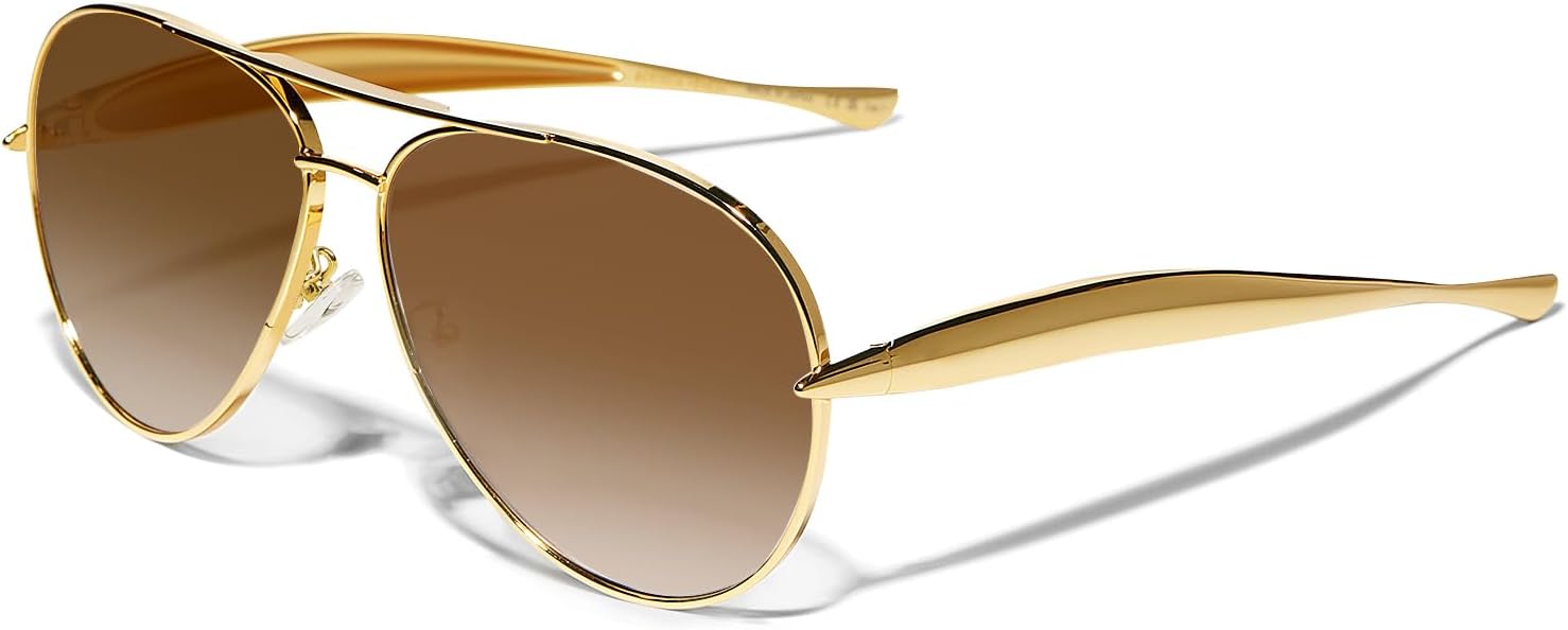 GUVIVI Retro Gold Aviator Sunglasses for Women Men, 2025 Metal Oversized 70s Aviators Sun Glasses