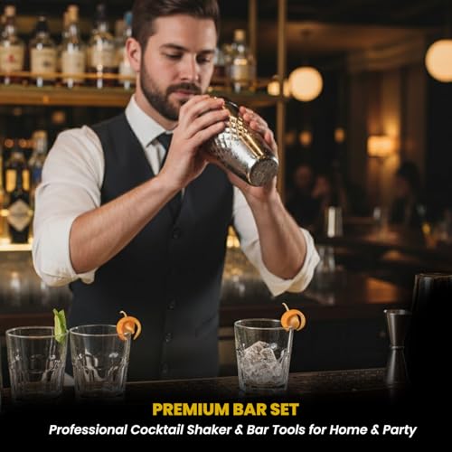 Image of O' Holic by Perch Craft 8-Piece Stainless Steel Bartender Kit|Premium Cocktail Shaker Set with Jigger 30 /60ml, Spoon,Pourer,Ice Tong, & Bar Tools|Professional Bar Set for Home &Tour Parties|Silver