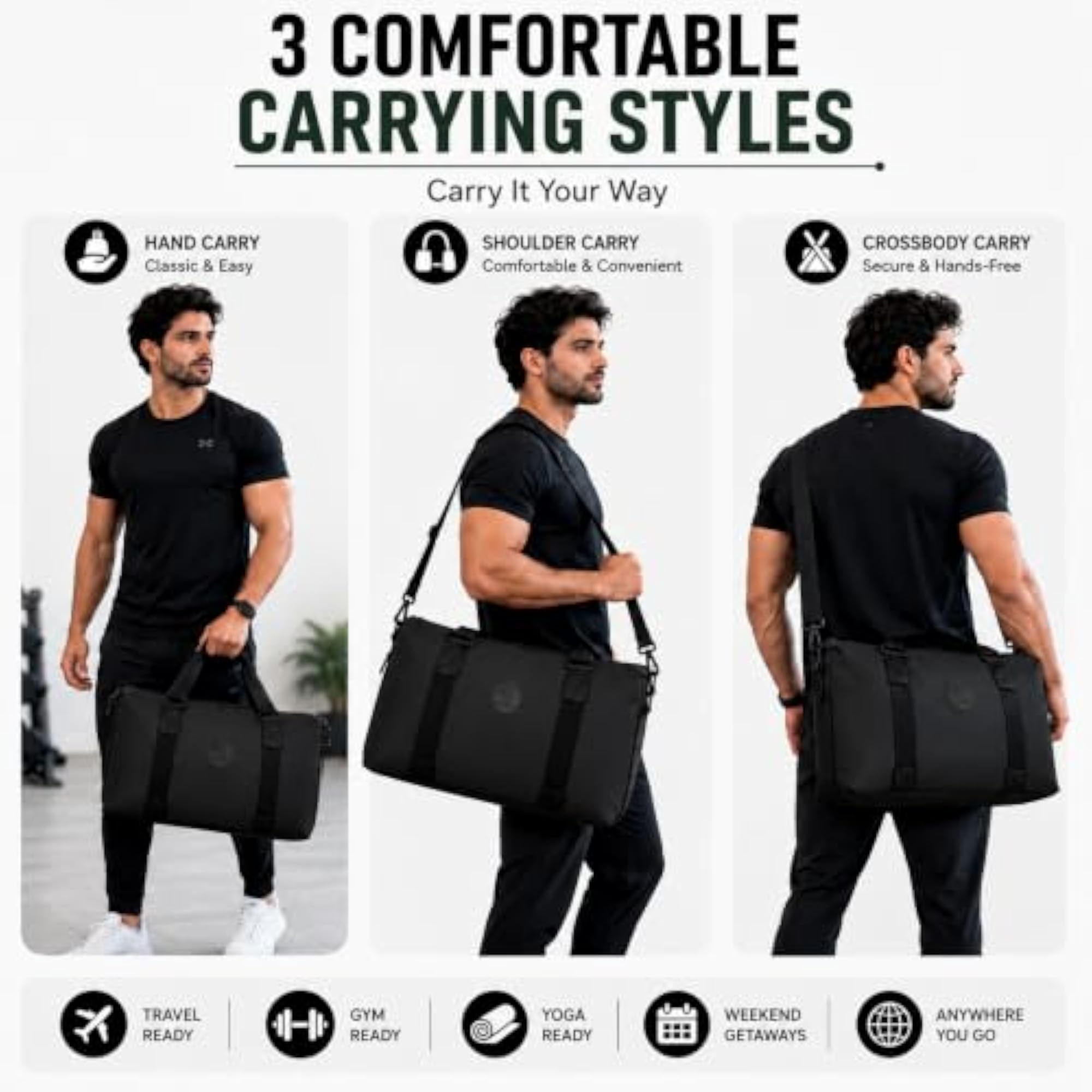 Travel Duffel Bag Black, 42x33x14 Cm