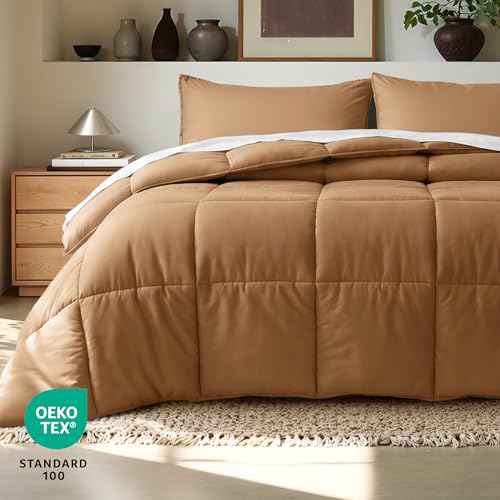 Image of Bare Home Comforter Set - Queen Size - Ultra-Soft - Goose Down Alternative - Premium 1800 Series - All Season Warmth (Queen, Caramel)
