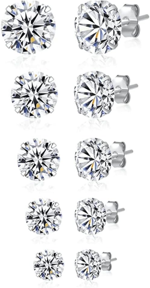 5 Pairs Cubic Zirconia Hypoallergenic Stud Earrings For Women Men Girls. Personalized Cartilage Fashion Earrings Are Available In Silver, Gold, Rose Gold Sizes Ranging From 3-8mm