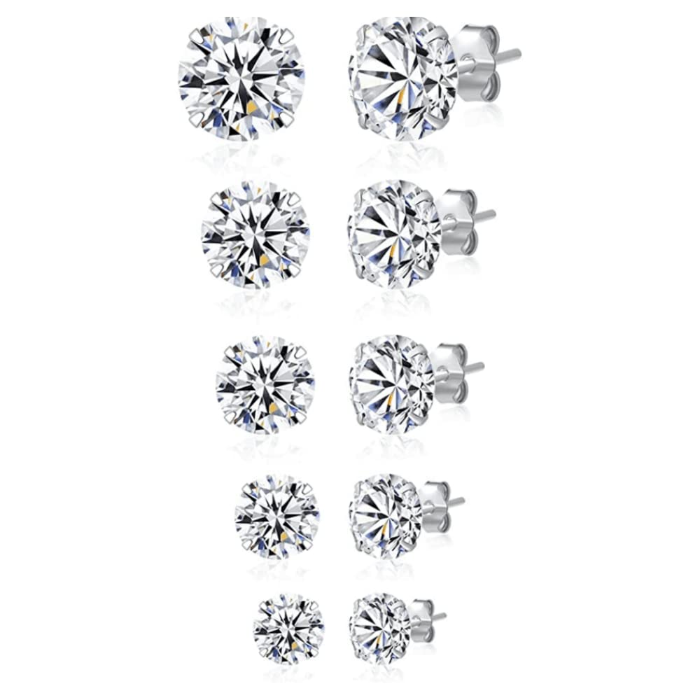 5 Pairs Cubic Zirconia Hypoallergenic Stud Earrings For Women Men Girls. Personalized Cartilage Fashion Earrings Are Available In Silver, Gold, Rose Gold Sizes Ranging From 3-8mm