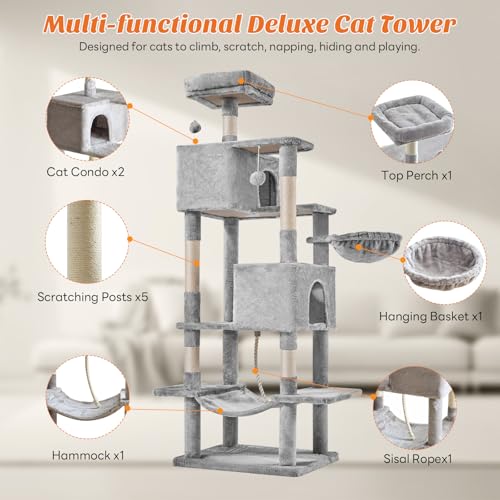 Large 66 Inch Cat Tree Tower with Sisal Scratching Post - Image 4