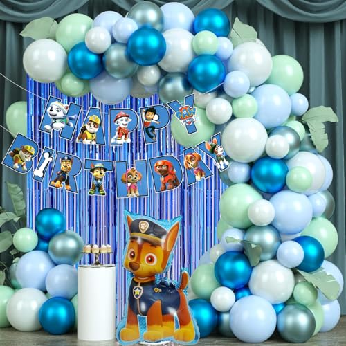 Image of Rozi Decoration Dog Birthday Balloons Decorations Set of 55 Pcs Happy Birthday Decorations For Boys, Paw Patrol Theme Birthday Backdrop Decorations Combo Kit
