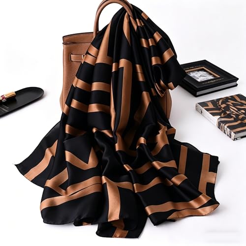 DiaryYomi Black Satin Scarf Shawl-Summer Large Long Classic Silk Beach Scarf Head Wrap with Gift Packed for Anniversary (Style 25) — view 5