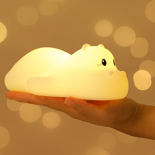 Luz nocturna de regalo de hipopótamo para niños, bonita lámpara de noche de animales para habitación del bebé, luces táctiles LED de silicona suave,