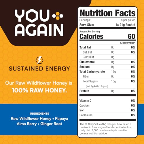 Image of You Again Super Honey Wild Ginger Packets | Workout Clean Energy Gel Packs | Cycling, Endurance, Running Gel or Energy Snack | Paleo & Carnivore Snack | Gluten-Free | Made in USA | 8 Pack