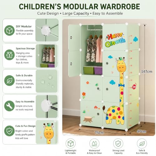 Image of Mevigo Plastic Wardrobe for Kids & Baby | 8-Door Cupboard for Clothes | Almirah for Kids Clothes | Collapsible Baby Wardrobe | Cupboard Storage Rack for Toys Books | Bedroom -Green