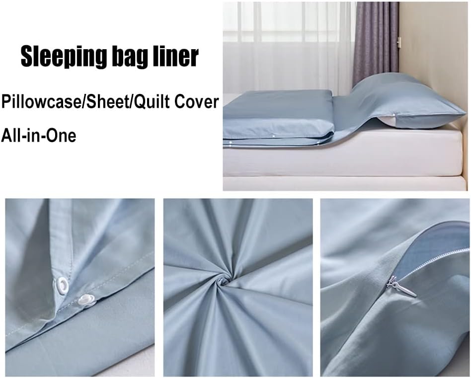 Sleeping Bag Liners Outdoor Travel Sleeping Bag, Compact Adult Sleeping Bag, Single Double Sleeping Bag Liner for Camping Trip Hotel Bedding, 5 Sizes (Color : Light Blue, Size : 190x210cm)