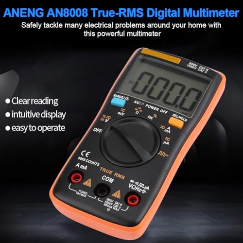 Image of AN8008 True-RMS 9 Counts Digital Multimeter AC DC Voltage Ammeter Current Ohm Meter Ohm Volt Amp and Diode Tester