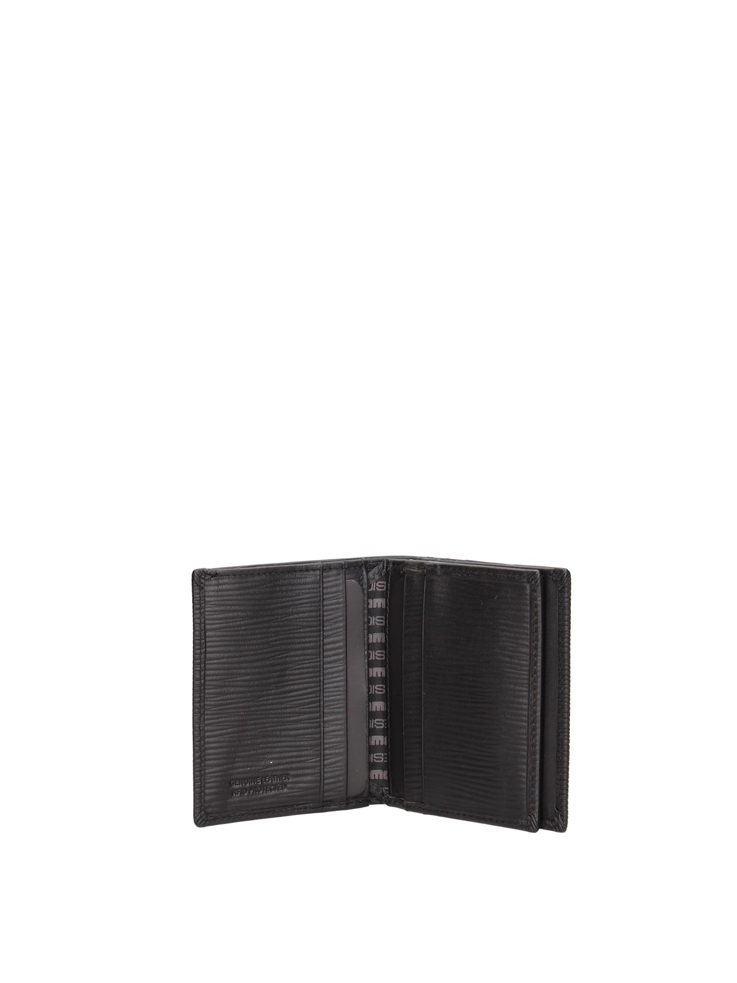 MOMO Design Cartera Hombre Piel auténtica Negra con Textura Rayada 12.5x8x1 cm