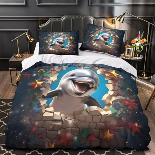 Housse de couette dauphin 3D microfibre hypoallergique 140x200
